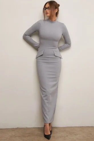 Marie-Louise lysegrå bodycon-maxidress