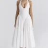 Marilyn hvit bomulls-halterneck-sommerkjole