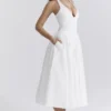 Marilyn hvit bomulls-halterneck-sommerkjole
