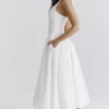 Marilyn hvit bomulls-halterneck-sommerkjole