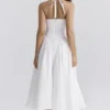Marilyn hvit bomulls-halterneck-sommerkjole