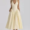 Marilyn Lemon Cotton Halter Neck Midi Sommerkjoler