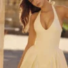 Marilyn Lemon Cotton Halter Neck Midi Sommerkjoler