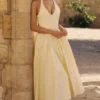 Marilyn Lemon Cotton Halter Neck Midi Sommerkjoler