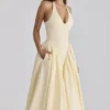 Marilyn Lemon Cotton Halter Neck Midi Sommerkjoler