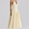 Marilyn Lemon Cotton Halter Neck Midi Sommerkjoler