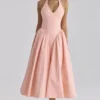 Marilyn Peach Cotton Halter Neck Midi Sommerkjoler