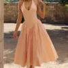 Marilyn Peach Cotton Halter Neck Midi Sommerkjoler
