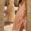 Marilyn Peach Cotton Halter Neck Midi Sommerkjoler