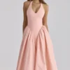 Marilyn Peach Cotton Halter Neck Midi Sommerkjoler