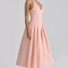 Marilyn Peach Cotton Halter Neck Midi Sommerkjoler