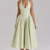 Marilyn Pistachio Cotton Halter Midi Sommerkjoler