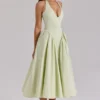 Marilyn Pistachio Cotton Halter Midi Sommerkjoler