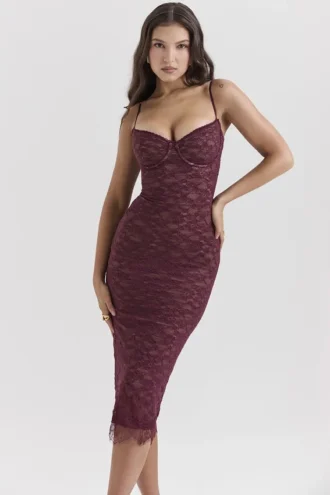 Melina Mulberry Lace Midi-kjoler