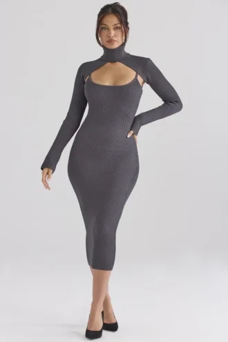 Meliora Charcoal Knit Midi Kjoler