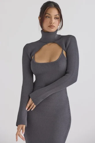 Meliora Charcoal Knit Midi Kjoler