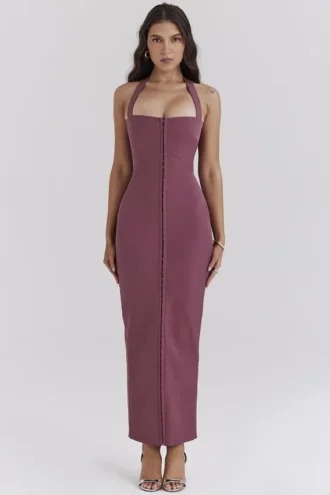 Mia Mulberry Twill Halter Maxi-kjoler