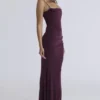 Milena mørk kirsebærfarget korsett-maxidress