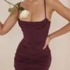 Milena mørk kirsebærfarget korsett-maxidress