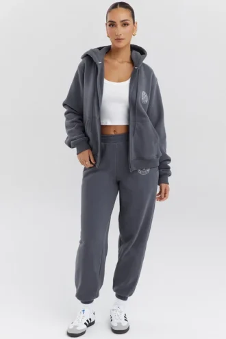 Mirage Slate bomullsfleece-hettegenser med glidelås