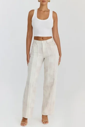 Mistress Rocks Cream Dusty Print Frayed Jeans – Salg