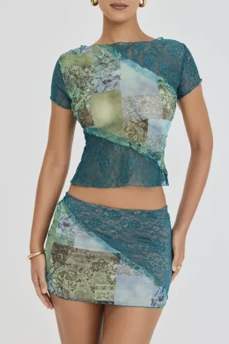 Mistress Rocks Ocean Teal Panelled Mini Skjørt – Salg