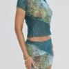 Mistress Rocks Ocean Teal Panelled Mini Skjørt – Salg