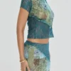 Mistress Rocks Ocean Teal Panelled Mini Skjørt – Salg