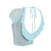 Mistress Rocks Seafoam Knit Open Back Ruffle Top – Salg