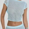Mistress Rocks Seafoam Knit Open Back Ruffle Top – Salg