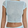Mistress Rocks Seafoam Knit Open Back Ruffle Top – Salg