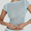 Mistress Rocks Seafoam Knit Open Back Ruffle Top – Salg