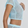 Mistress Rocks Seafoam Knit Open Back Ruffle Top – Salg