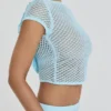 Mistress Rocks Seafoam Knit Open Back Ruffle Top – Salg