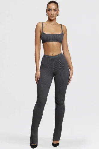 Mitzi mørkegrå ribbestrikkede leggings