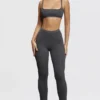 Mitzi mørkegrå ribbestrikkede leggings