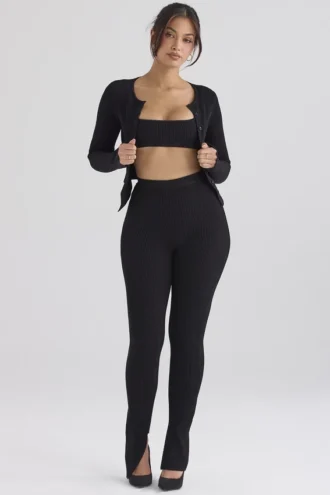 Mitzi svarte ribbestrikkede Leggings