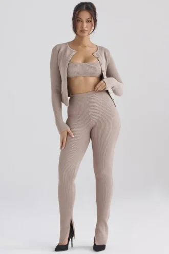 Mitzi Taupe ribbestrikkede Leggings