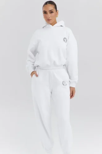 Muse hvit bomulls-fleece-hettegenser