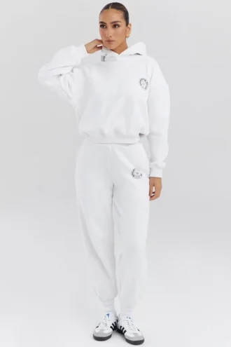 Muse hvit bomulls-fleece-hettegenser