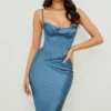 Myrna Aegean Blue korsett-midikjole