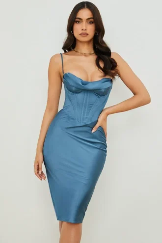 Myrna Aegean Blue korsett-midikjole