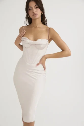 Myrna Crystal Satin Korsett Midi-kjoler