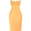 Myrna Tangerine Satin Korsetter Midi Kjoler