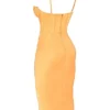 Myrna Tangerine Satin Korsetter Midi Kjoler