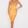 Myrna Tangerine Satin Korsetter Midi Kjoler