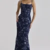 Naima Navy håndbrodert korsetter-maxidress