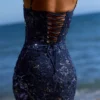 Naima Navy håndbrodert korsetter-maxidress