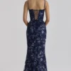 Naima Navy håndbrodert korsetter-maxidress