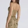 Naima Olive Bronze håndbrodert korsett-maxi-kjole – begrenset utgave